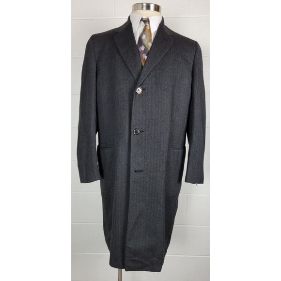 Vintage 50s-60s Charcoal Gray Herringbone Kasheen Kashmir Overcoat Scotland‎ 40R - Picture 1 of 10